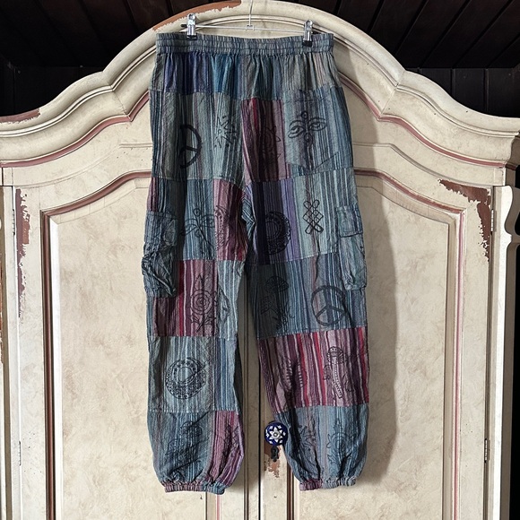 NEW Ananta Colorful Patchwork Boho Joggers Size S/M - Picture 3 of 4